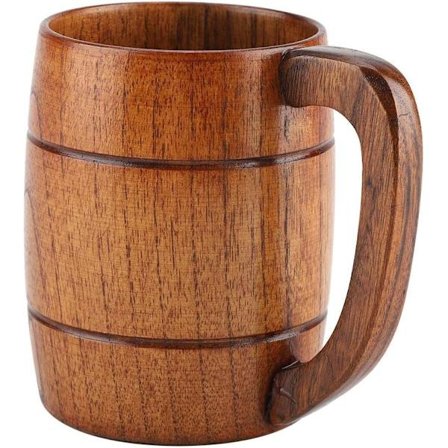 Træ ølkrus Naturligt træ ølkrus retro stor kapacitet te klassisk