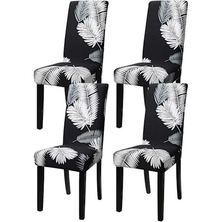 Stretch elastisk stoltrekk for spisestuestoler, bryllup, hotell, bryllup (grå palmeblad, 4)