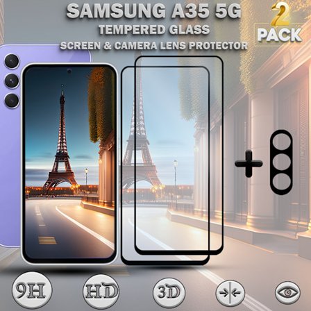 2-Pack SAMSUNG A35 Skærmbeskyttelse & 1-Pack linsebeskyttelse - Hærdet Glas 9H - Super kvalitet 3D