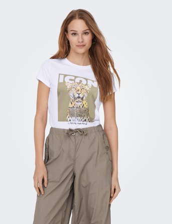 ONLY Onlvibe Life S/S Glasses Top Box Jrs - White - M