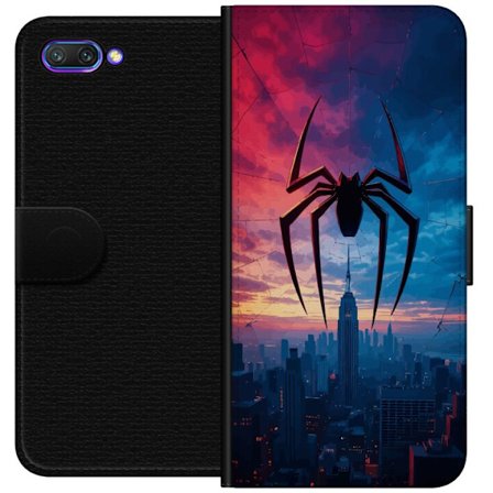 Kompatibelt Lommeboketui til Honor Honor 10 Stilisert edderkopp over bysilhuett i dramatisk solnedgang, grafisk fantasyillustrasjon med sterke fargeko