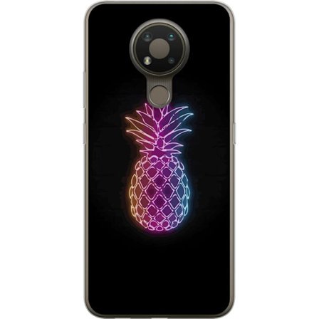 Kompatibelt Mobildeksel til Nokia Nokia 3.4 Neonlysillustrasjon av ananas i fargerikt lys mot svart bakgrunn