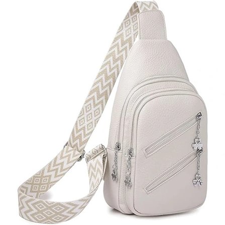 Slyngeveske for kvinner, Crossbody Fanny Packs PU Lær Crossbody Vesker Brystveske Flere Rom Belteveske Håndveske med Justerbar Rem 30cm (Hvit)
