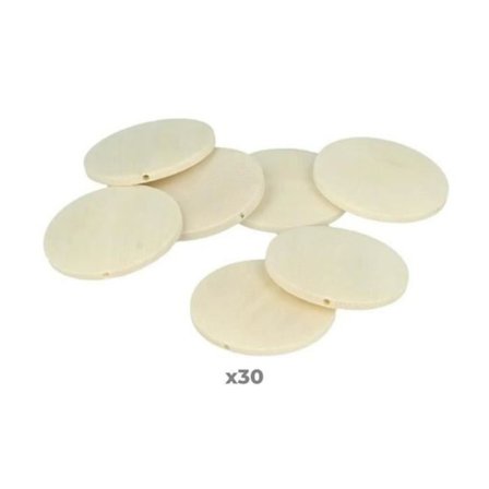 30 platta runda träpärlor 40 mm