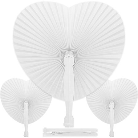 Sett med 20 vifter til bryllup, papir, hvite, hjerteformede for bryllupspose og bryllupsdekorasjon