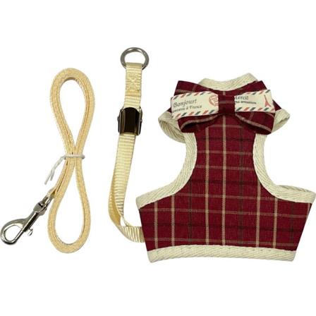 Vinröd fluga Kattkoppel sele M(6-9kg)