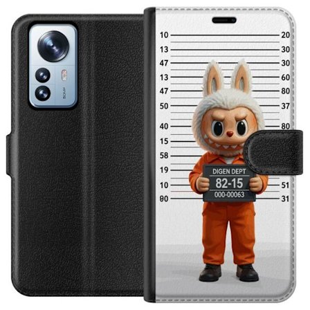 Yhteensopiva Lompakkokotelo Xiaomi Xiaomi 12 Pro Söpö piirretty pupuhahmo vankilavaatteissa ja vankinumerolla taustana mittamerkinnät