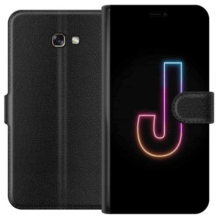 Kompatibel Tegnebogsetui til Samsung Samsung Galaxy A3 (2017) Minimalistisk neonbogstav J i farveskiftende lys mod sort baggrund