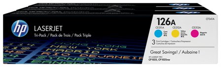 HP 126A cyan/magenta/gul LaserJet-tonerkassett, original, 3-pack, 886112385606