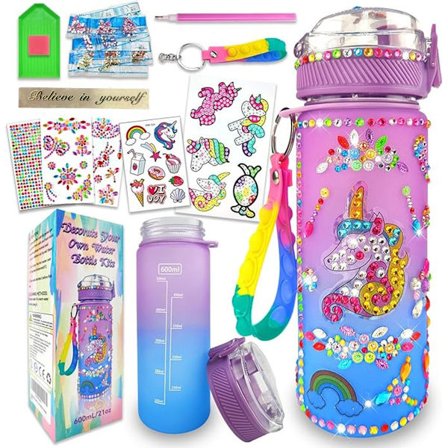 Enhörningspresent för flickor 5-10 år, pysselset dricksflaska för barn, vattenflaska pyssel diamantmålning barn födelsedagsleksaker för flickor 4-12 