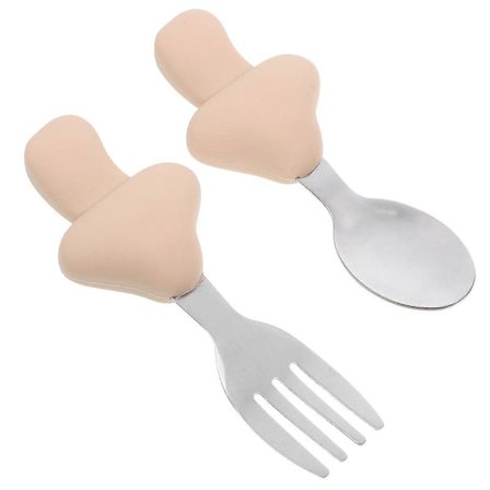 1 Sæt Baby Småbørn Ske Gaffel Silikone Rustfrit Stål Redskaber Bestik