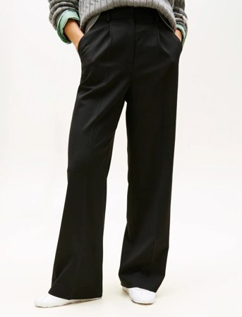 Tommy Hilfiger Timeless Wool Wide Leg Pant - Black - 38