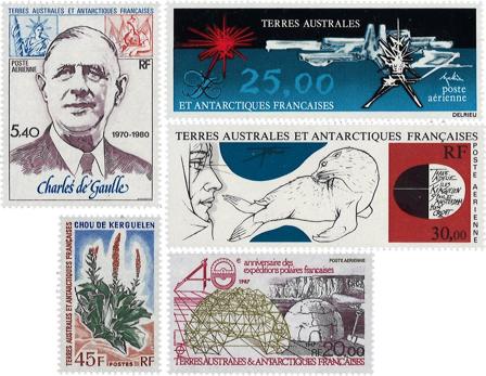TAAF - Fransk Antarktis 1973-1988 - YT 48, PA61, PA78, PA89, PA102 - Postfrisk