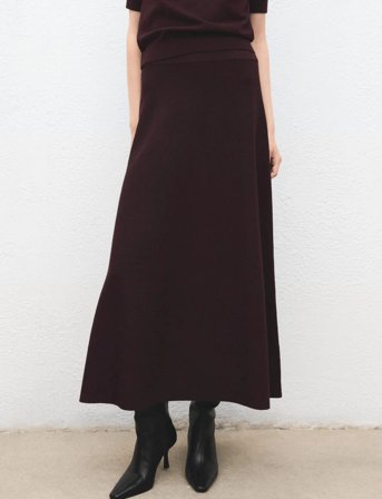 Mango Wool-Blend Knitted Skirt - Burgundy - XS