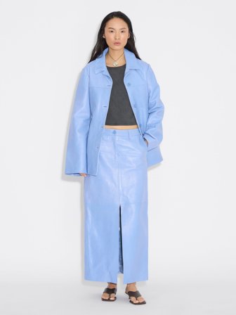 Holzweiler - Leather Midi Skirt - Light Blue - Womens - Medium