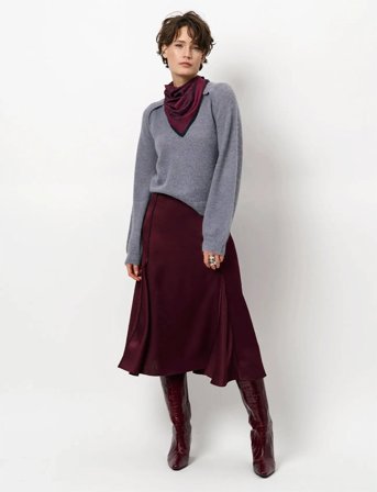 Dante6 Dante6-Mirage Flowy Satin Skirt - Burgundy - 34