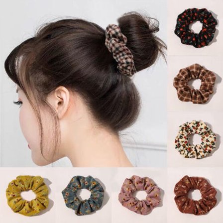 Corduroy Hair Scrunchies Soft Hair Bands Elastic Hair Accessories Plaid Floral