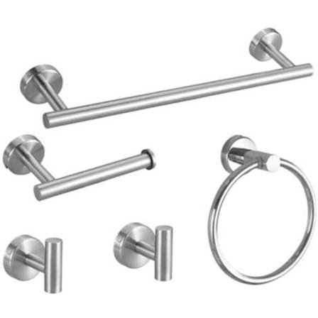 Badrumstillbehör i rostfritt stål, 5 delar med handdukstång, borstad finish