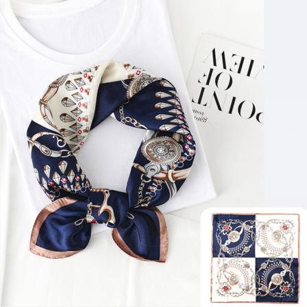 Fyrkantig silkesatinscarf, huvud- och halsscarf för kvinnor, hårsnodd, accessoar, blå-18