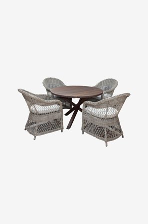 LifestyleGarden - Bord Ø 112 cm & 4 st Marbella-stolar - Brun - Matgrupper - Från Homeroom