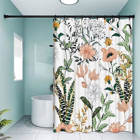 Grön Blommig Duschdraperi (72 x 72), Blommiga Tropiska Blad Duschdraperier, Polyestertyg Tryckt Duschdraperi Set för Badrum med Krokar