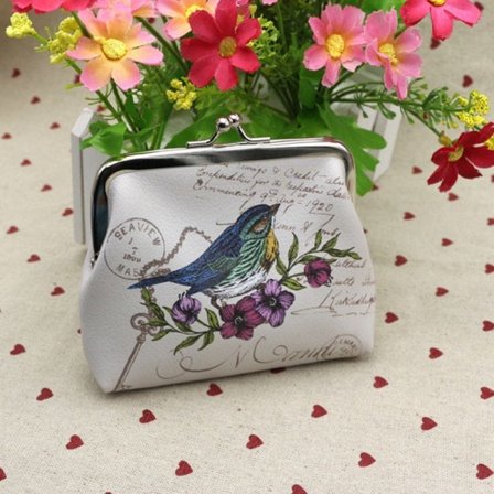 Trykt møntpung Vintage Pouch Spænde Clutch Taske Punge Blomster og fugle 12x10cm Blomster og fugle/NT/