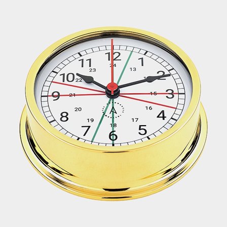 Reloj náutico Autonautic Pacific R120D-A.1, Ø110/120 mm, latón chapado en oro, con números arábigos y zonas de silencio