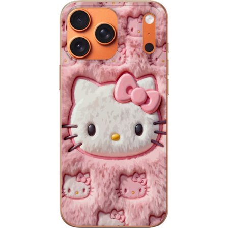Kompatibelt Mobildeksel til Apple iPhone 17 Pro Max Hello Kitty rosa fluffy bakgrunn med ikoniskt ansikt og kawaii-estetikk