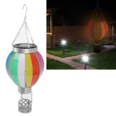 Varmtluftballong Solcellelykt 600MAH Regnbuefarge Automatisk På/Av Varmt Lys Utendørs Solcelle Hengelys for Patio Hage Veranda