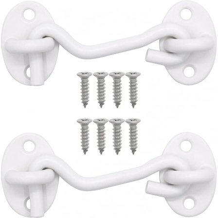 2 st 4 tums vita insynsskyddskrokar och öglor, rostfritt stål ladugårdsdörr ögla
