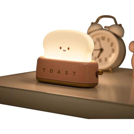 Søt nattlys Toastlampe Dimbar Søt Brød Toastlampe Oppladbar Trådløs Nattlys for Barn Søt Soverom Nattdekor Automatisk Timer