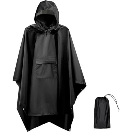 Sadeponcho miehille ja naisille, vedenpitävä, 3-in-1-poncho