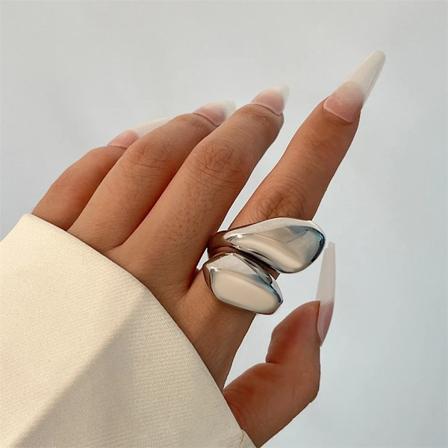 Ingemark Overdrevne Punk Glatte Vanddråbe Slanger Til Kvinder Vintage Geometrisk Justerbar Åbne Fingerringe Par Smykker Silver Color