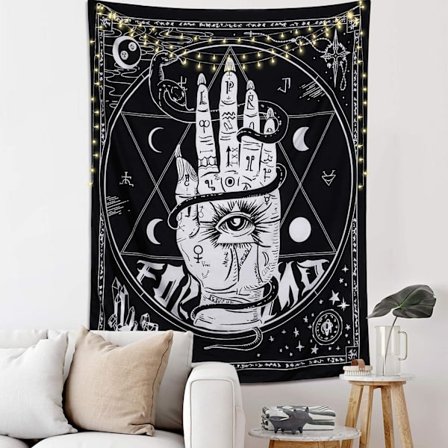 Tarot Väggtapet Stjärna Måne Vägghängande Astrologi Hand Eye Gobeläng Svart och vit Gobeläng Väggmatta (Hand, M / 200x150cm)