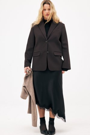 NA-KD Jupe mi-longue en satin et dentelle asymétrique - Jupes en satin - Noir - EU 44