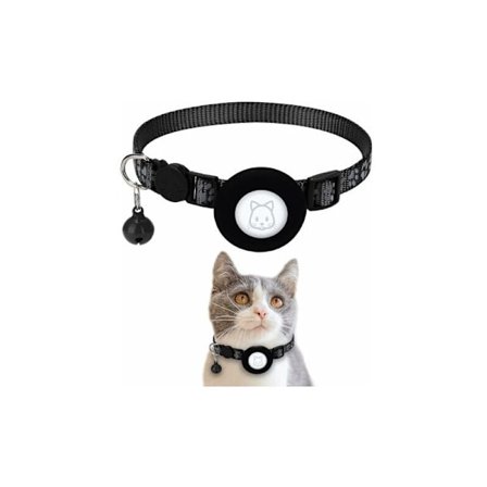 Airtag Apple Air Tag Kattehalsbånd med Sikkerhedsspænde og Klokke, 1 cm Bred Reflekterende Kattehalsbånd med Airtag Holder til Katte, Hvalpe, 