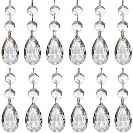 Kristalglas Prisma Hængende Perler 12 stk Klar Dråbeformet Krystal Lysekrone Kristalglas Lysekrone Prisma Hængende Perler Prismer Vedhæng Dela..._MGF