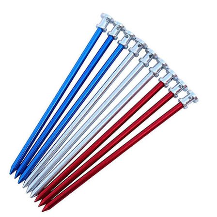 9 stk. Høystyrke Teltplugger i Aluminiumlegering, 23cm Solide Runde Rør Camping Spiker Kraftige Teltplugger for Hardt Underlag, blandet farge