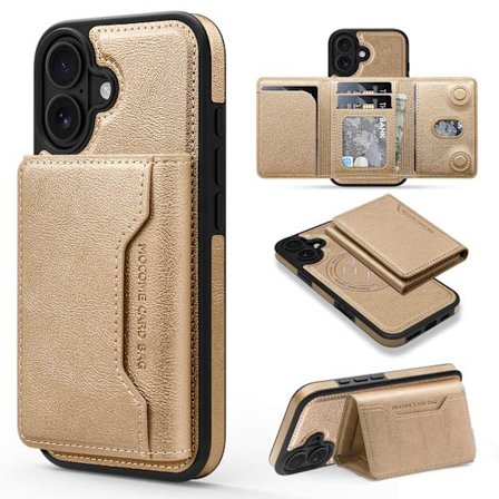 ING iPhone 16 Plus Mobilskal, Multifunktionellt Kortfodral Mobilskal, Desert Gold