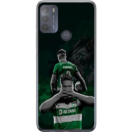 Yhteensopiva Puhelinkuori Motorola Moto G50 Neonmotiivi, jossa teksti "Gaming is in my DNA" sinisenä ja punaisena tiiliseinällä, jossa loistava DNA-sp