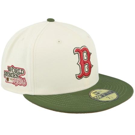 New Era - MLB White fitted Lippis - Boston Red Sox Tropical Olive 59FIFTY World Series 86 Chrome/Olive Fitted @ Hatstore
