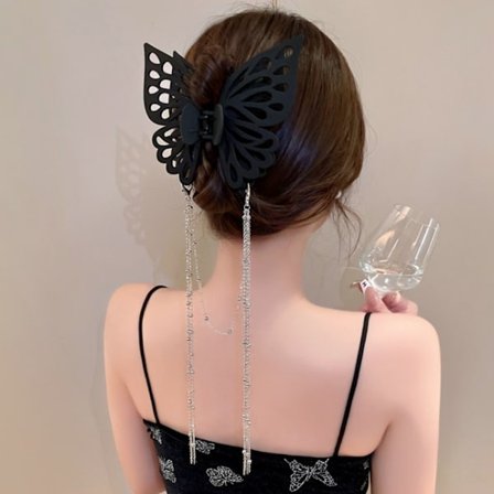 Butterfly Tassel Hair Claw Hestehale Claw Clip SVART