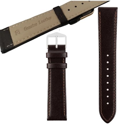 Äkta Läder Klockarmband i 20mm . Mörkbrun