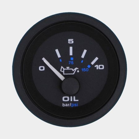 Manometro dell'olio Veethree Black Premier, antiappannamento, Ø52 mm, 12 V, C, 240 - 33 Ω, nero, 0 - 10 bar