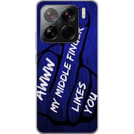 Kompatibelt Mobildeksel til Xiaomi 15 Pro Mørk typografisk illustrasjon med hjerteform og budskap om vennskap mot dyp blå tretekstur