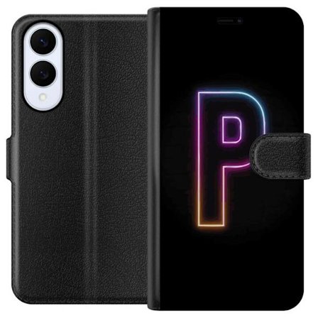 Yhteensopiva Lompakkokotelo Samsung Samsung Galaxy S25 Edge Minimaalinen neonkirjain P värin asteittaisella muutoksella ja valotehosteella mustaa tau