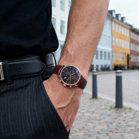 Lowell Ternion Roestvrijstalen Horloge met Dubbele Tijdzone voor mannen - Polshorloges