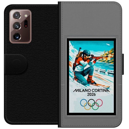 Yhteensopiva Lompakkokotelo Samsung Galaxy Note20 Ultra Retrojuliste Cortina Milano 2026 vuorilla, talviurheilijoilla, italiankoloreilla, Milanon tuom