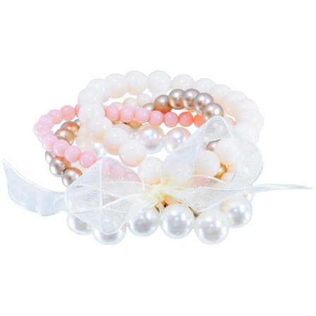 5 st Armband / Pärlarmband i Olika Färger - Vit , Aprikos & Guld