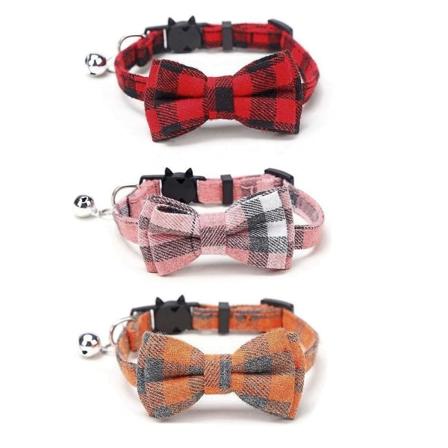 3-pakks Plaid Kattkrage med Bånd, Avtakbar, Rask Utgivelse